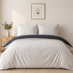 Milleray - Juego de cama + 2 fundas de almohada - Miniseersucker a rayas negro - Poliéster - Carbón