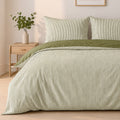 Milleray - Juego de cama + 2 fundas de almohada - Miniseersucker a rayas - Poliéster - Verde oliva