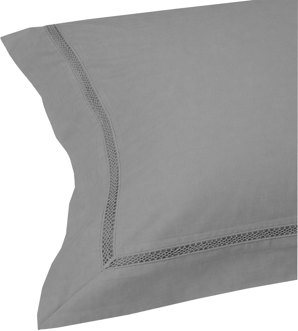 Completo Copripiumino 3 Pezzi in Raso di Cotone 120 Fili Ricamato Grigio Perla