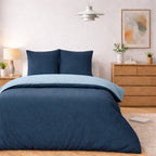 Vicky - Parure Housse De Couette Bicolore - 100% Coton Lavé - Bleu Et Navy - Bleu Foncé
