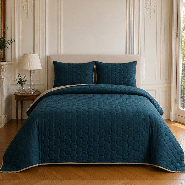 Nazim - Sprei - Gewatteerde Omkeerbare Beddensprei - Polyester - Marineblauw