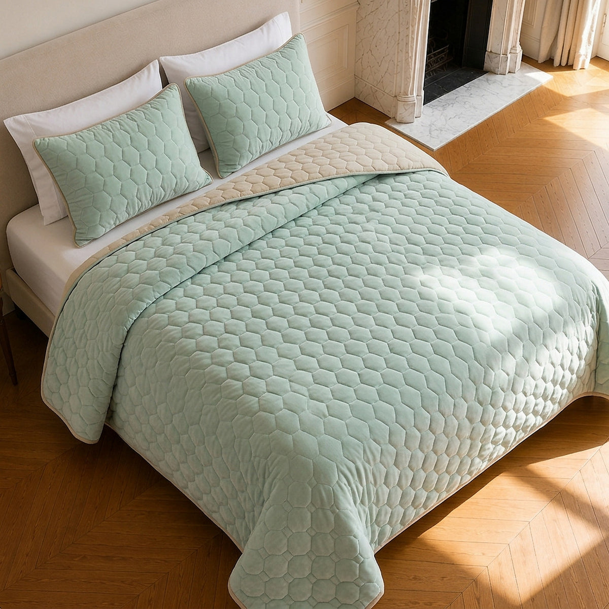 Nazim - Couvre Lit - Dessus De Lit Couvre-Lit Matelassé Réversible - Polyester - Vert Givré - Vert Givrée