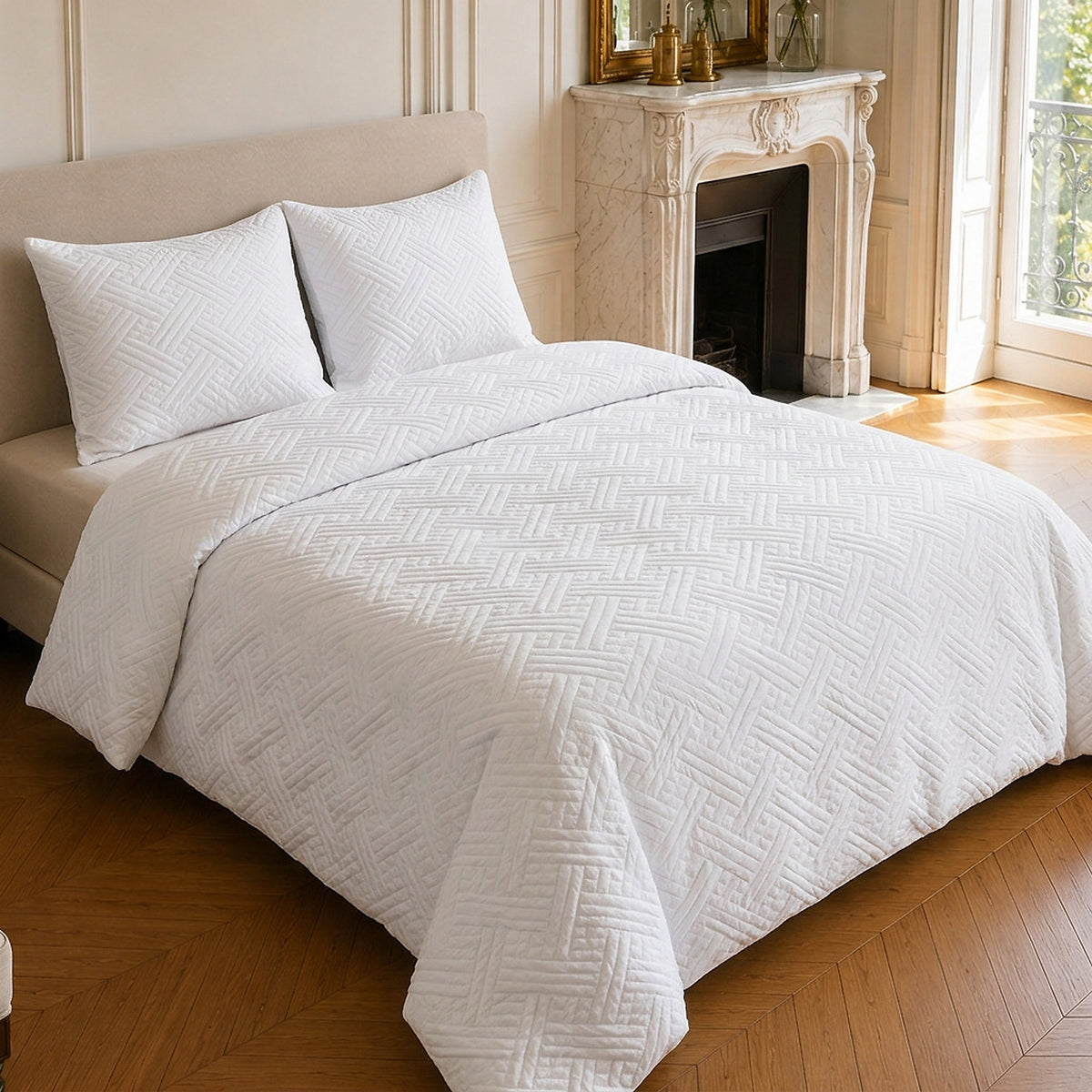 Nazim - Sprei - Gewatteerde Omkeerbare Bedsprei - Polyester - Wit
