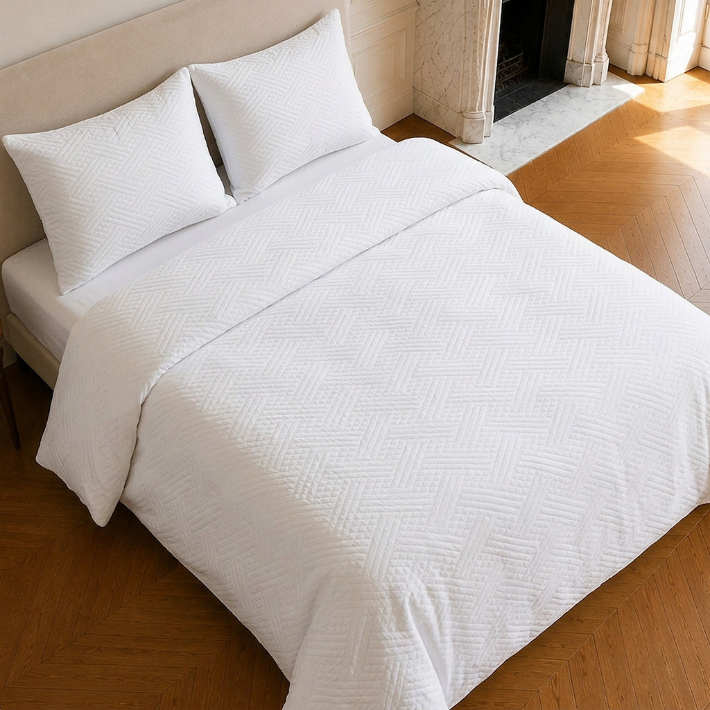 Nazim - Sprei - Gewatteerde Omkeerbare Bedsprei - Polyester - Wit