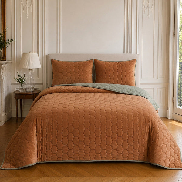 Nazim - Sprei - Gewatteerde tweezijdige bedsprei - Polyester - Terracotta