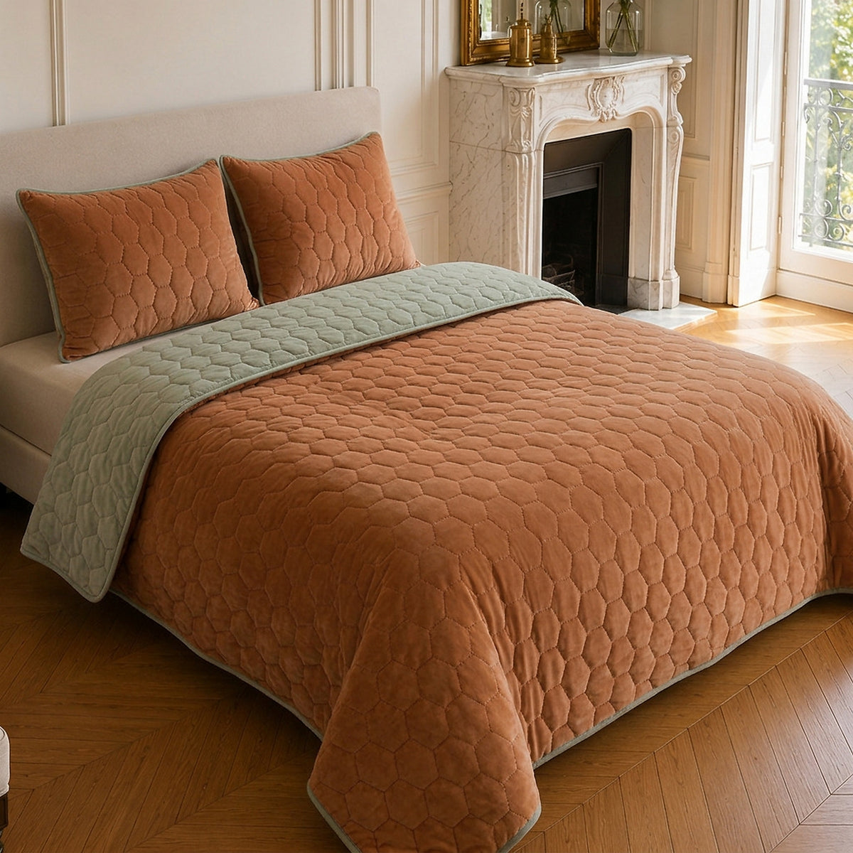 Nazim - Bedspread - Reversible Quilted Bedspread - Polyester - Terracotta