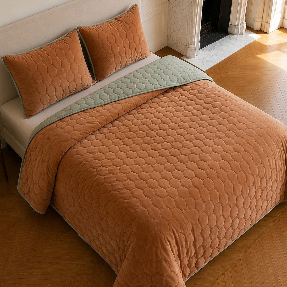Nazim - Bedspread - Reversible Quilted Bedspread - Polyester - Terracotta
