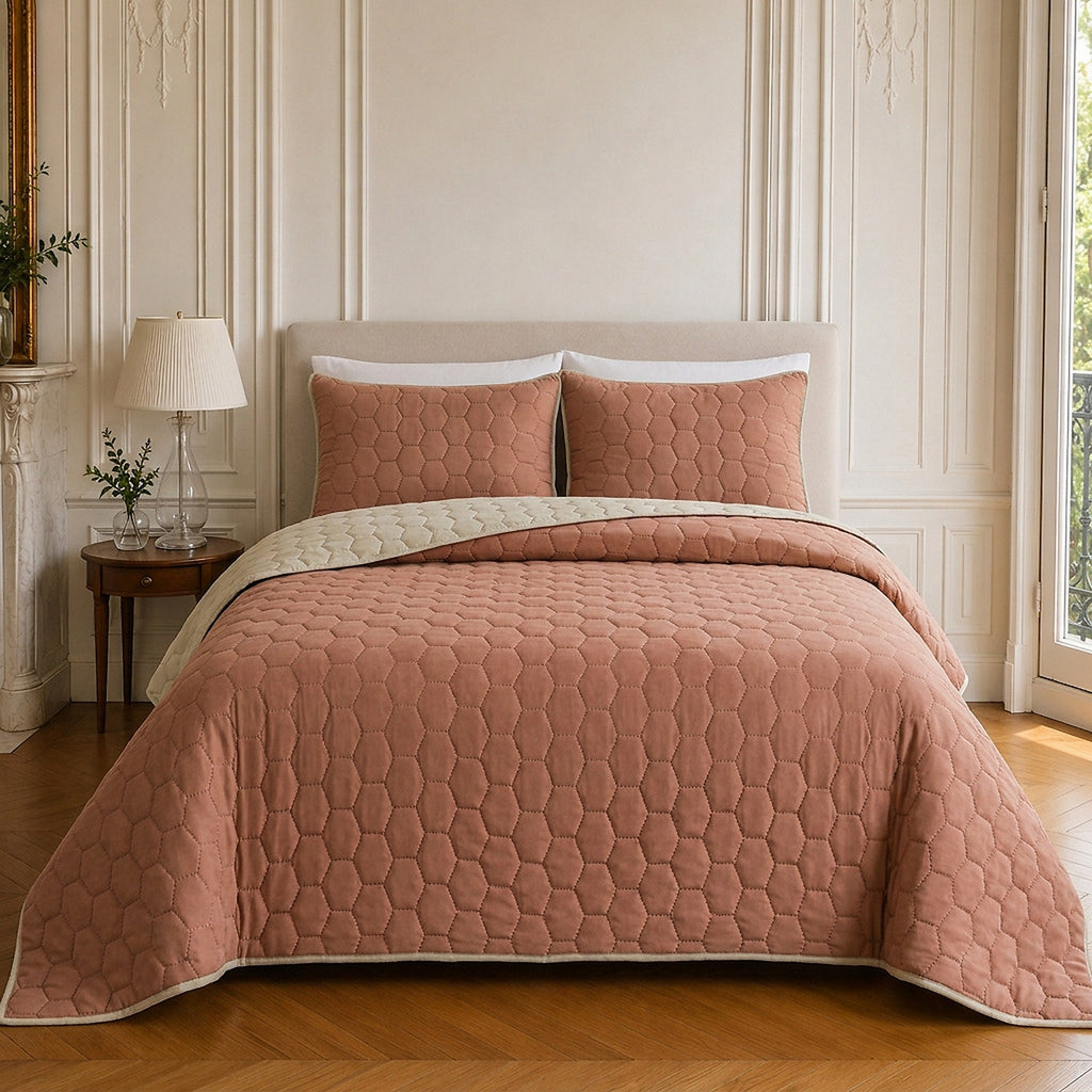 Nazim - Sprei - Gewatteerde omkeerbare sprei - Polyester - Nude - Roze