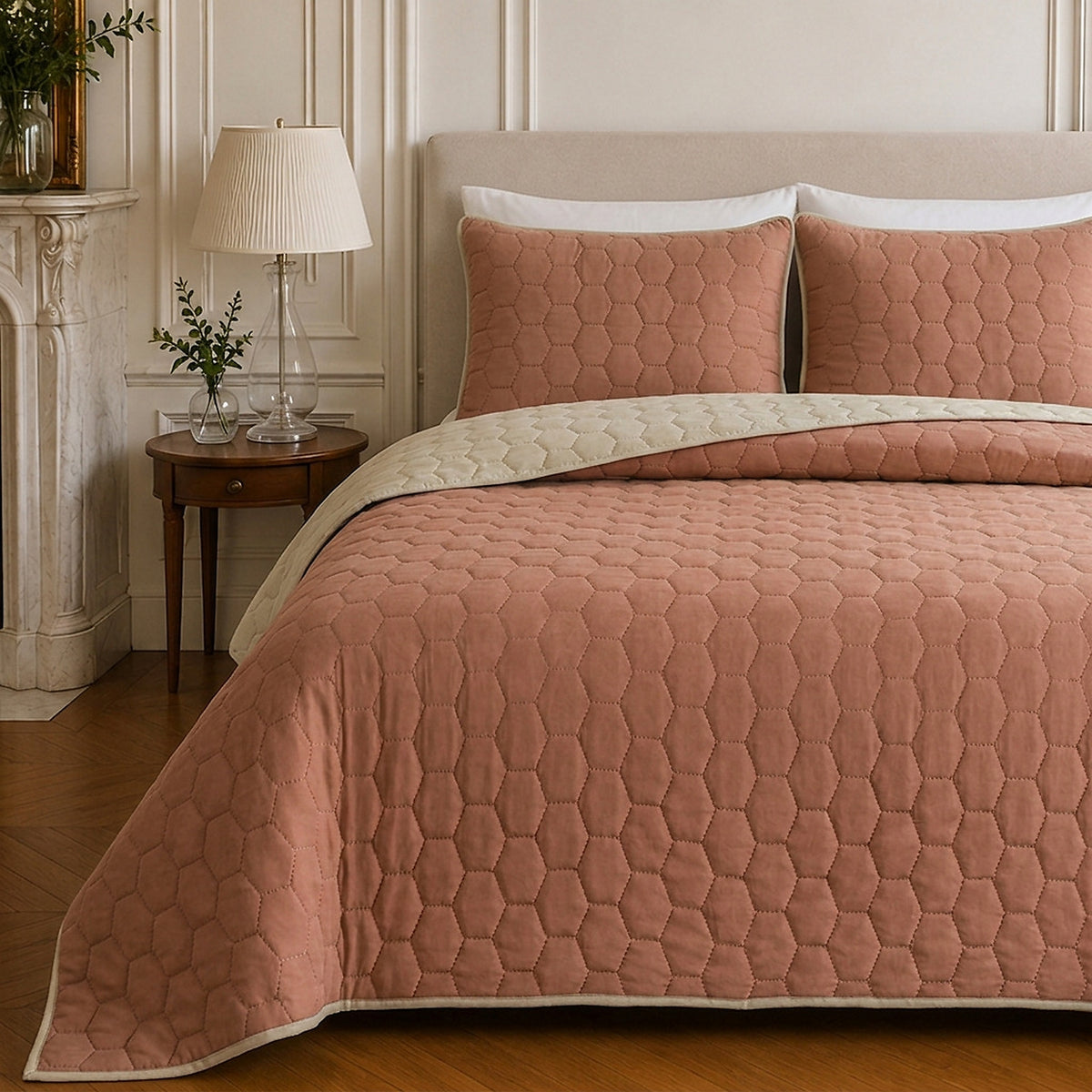 Nazim - Sprei - Gewatteerde omkeerbare sprei - Polyester - Nude - Roze