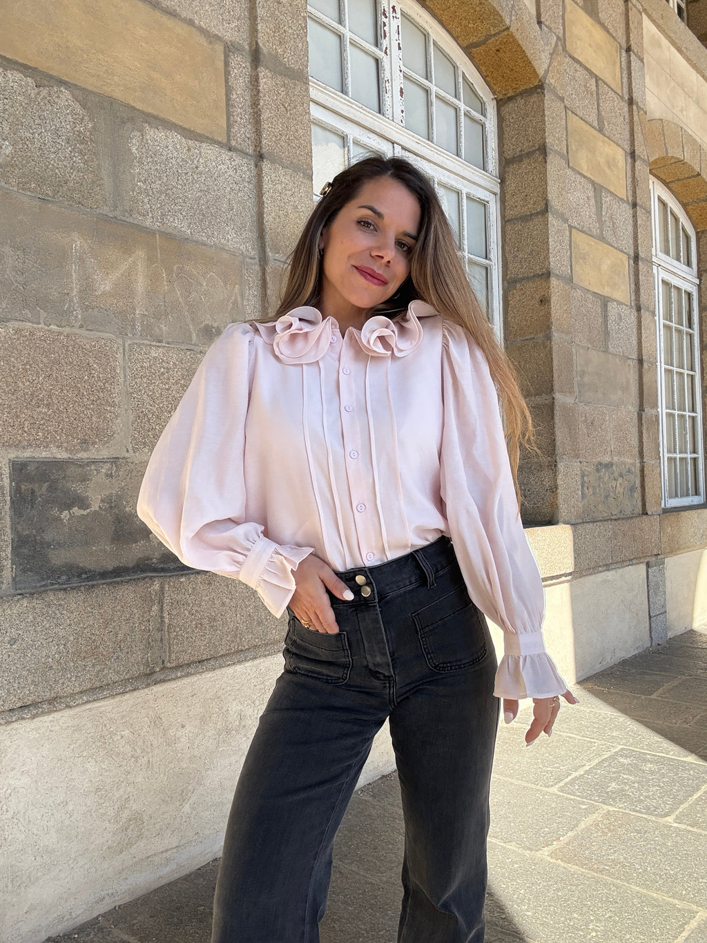 Soft Pink Brown Blouse