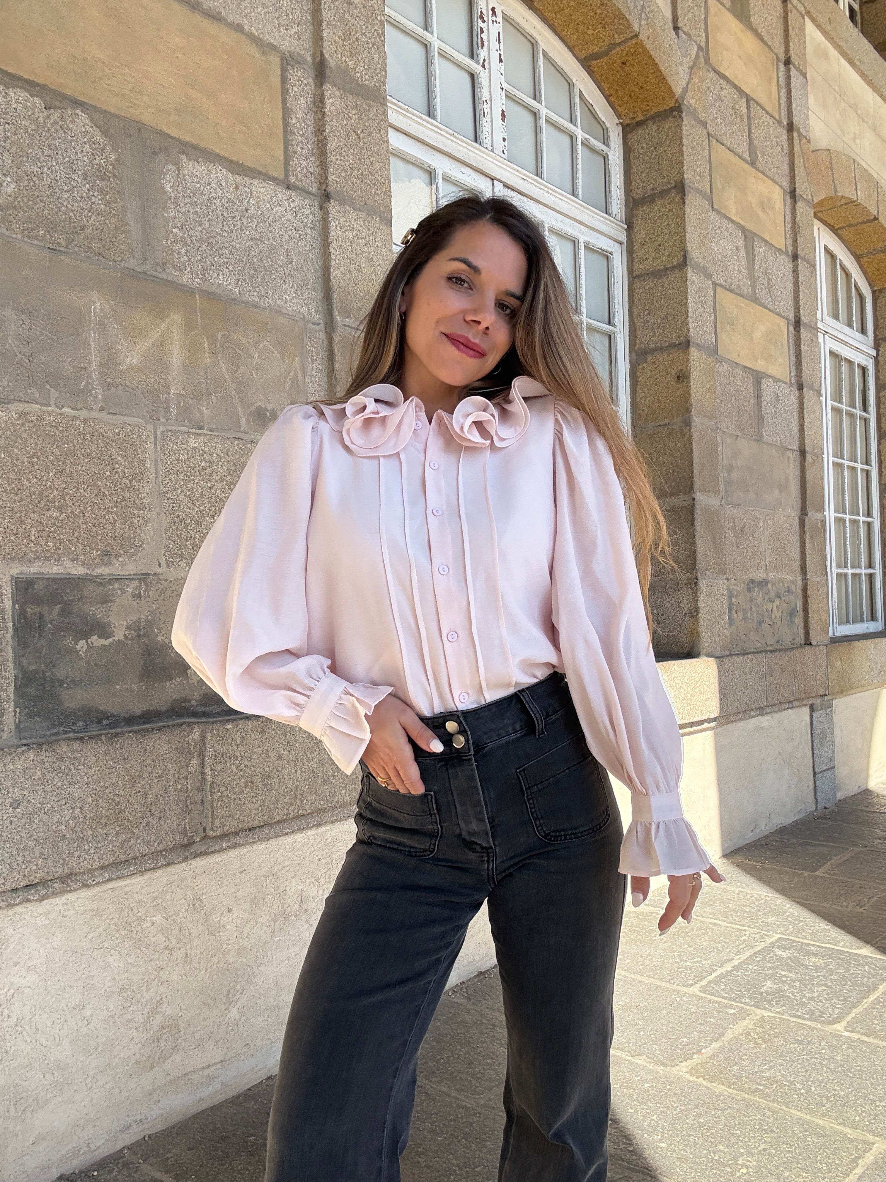 Soft Pink Brown Blouse