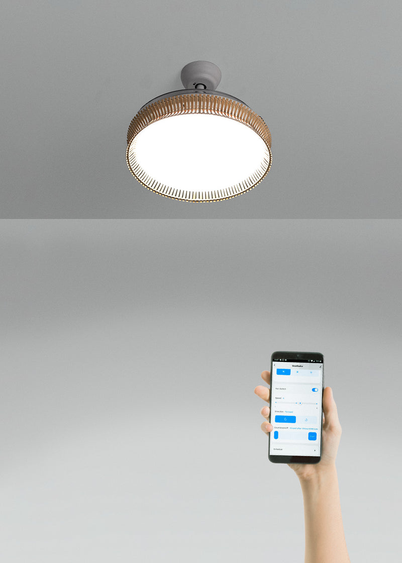 Wind Clear Rattan M - Ventilateur De Plafond Silencieux Lames Rétractables Avec Éclairage LED - Avec Wifi - Noeud