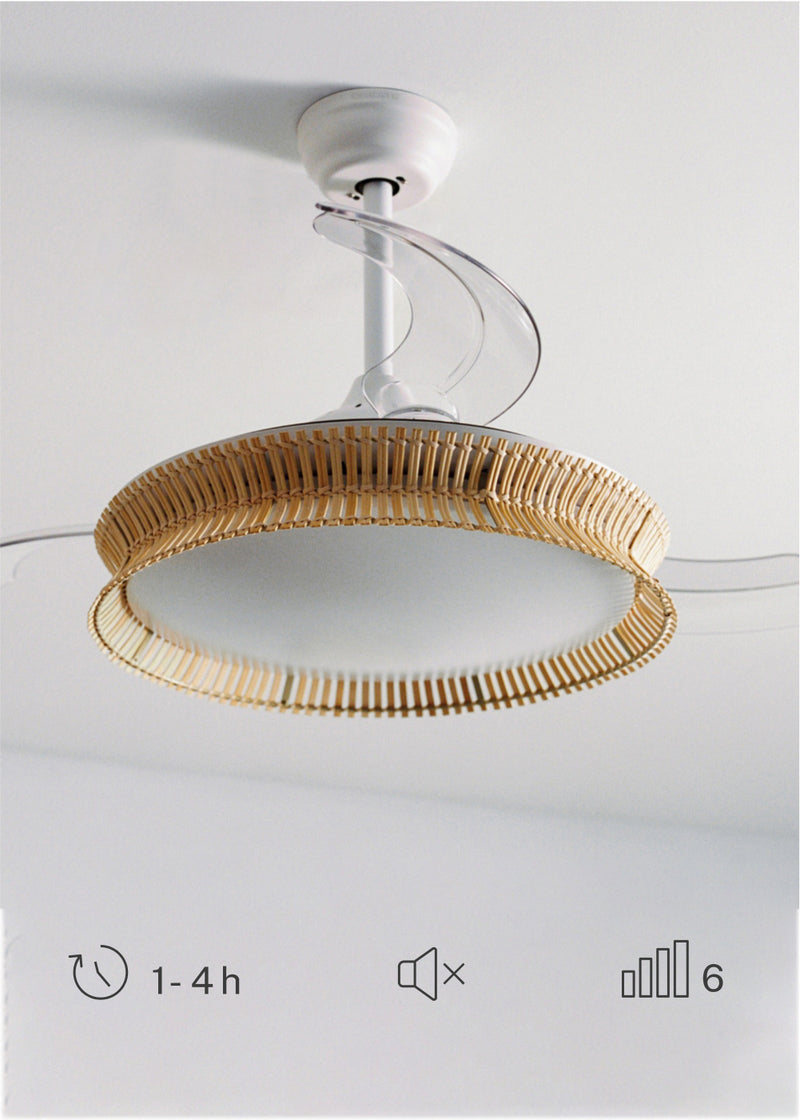 Wind Clear Rattan M - Ventilateur De Plafond Silencieux Lames Rétractables Avec Éclairage LED - Avec Wifi - Noeud