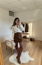 Lou chocolate wool-effect skirt
