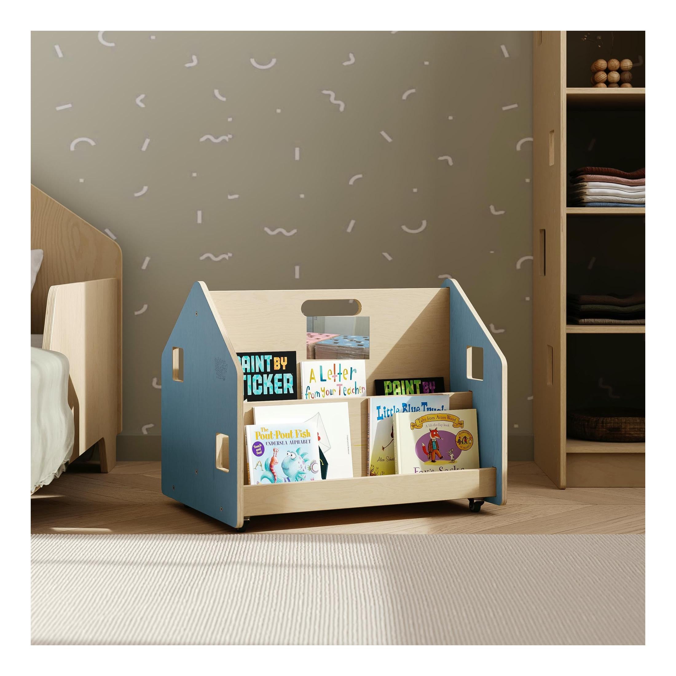 Kids' Double-Sided Bookcase On Wheels – Light Blue