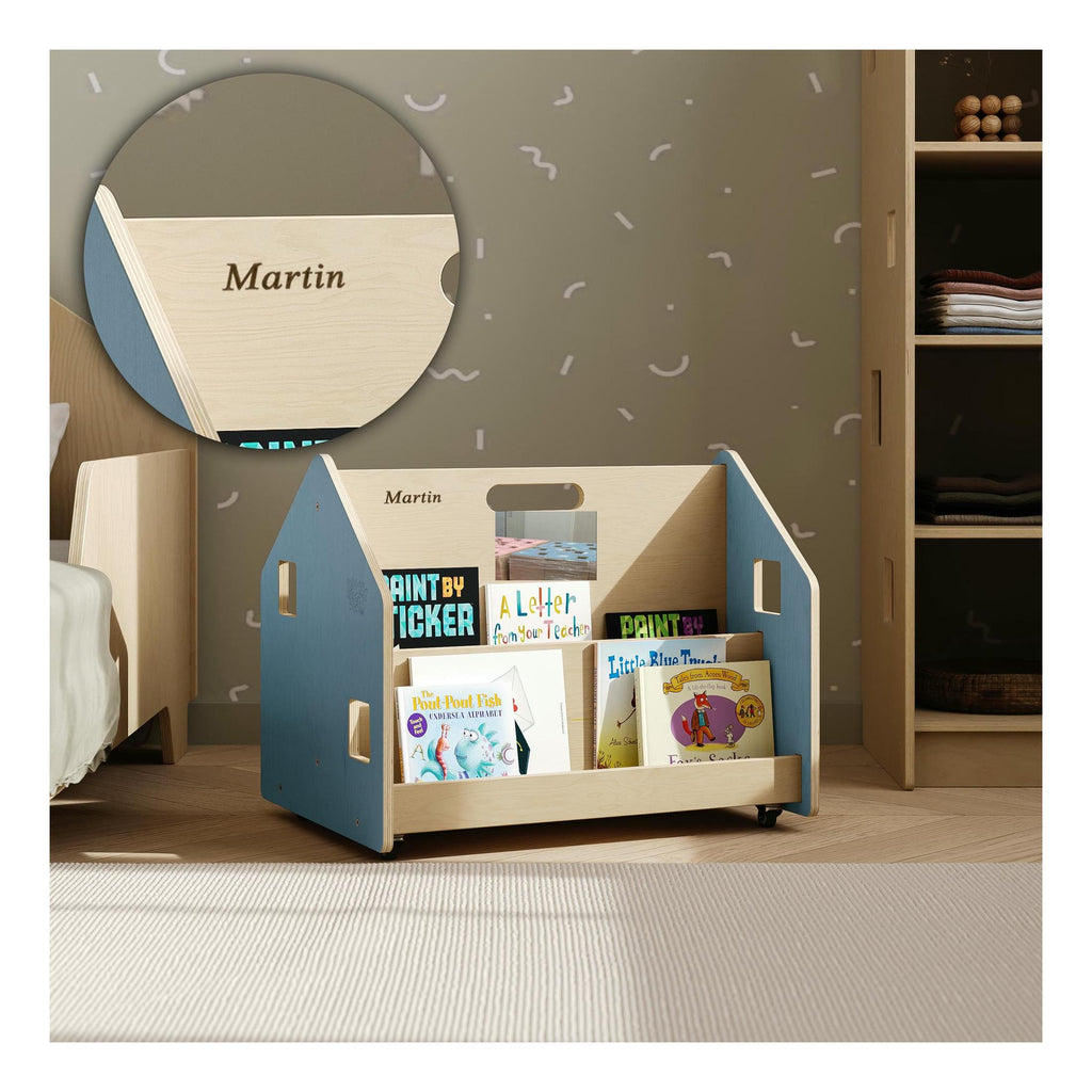 Kids' Double-Sided Bookcase On Wheels – Light Blue