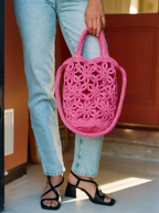 Pink Raffia Flower Bag