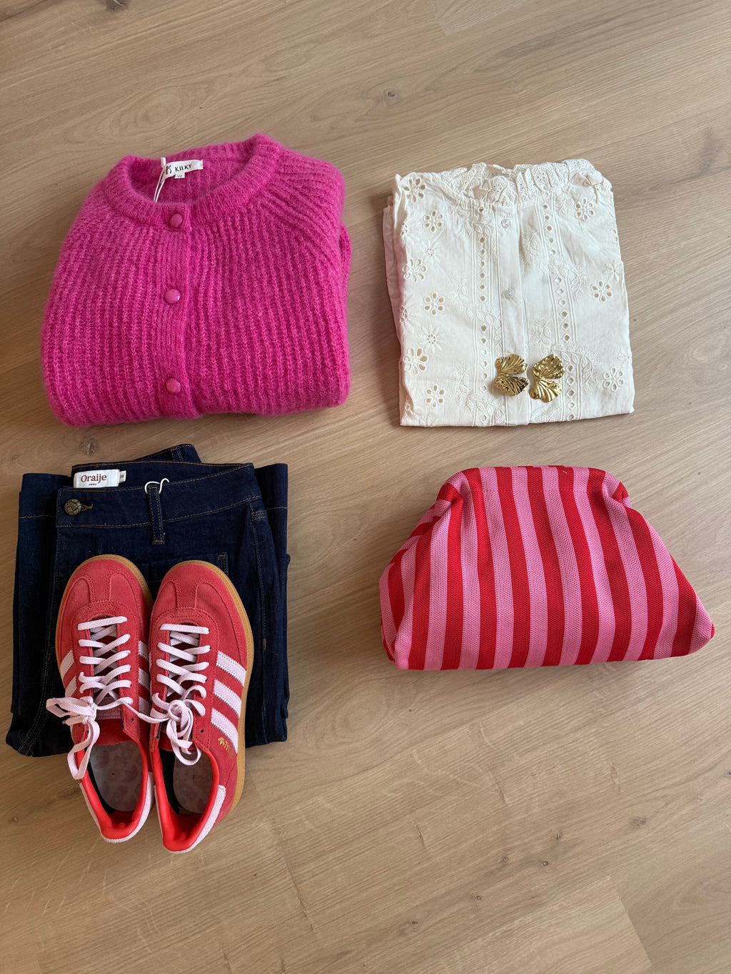 Lima Red / Fuschia Striped Clutch