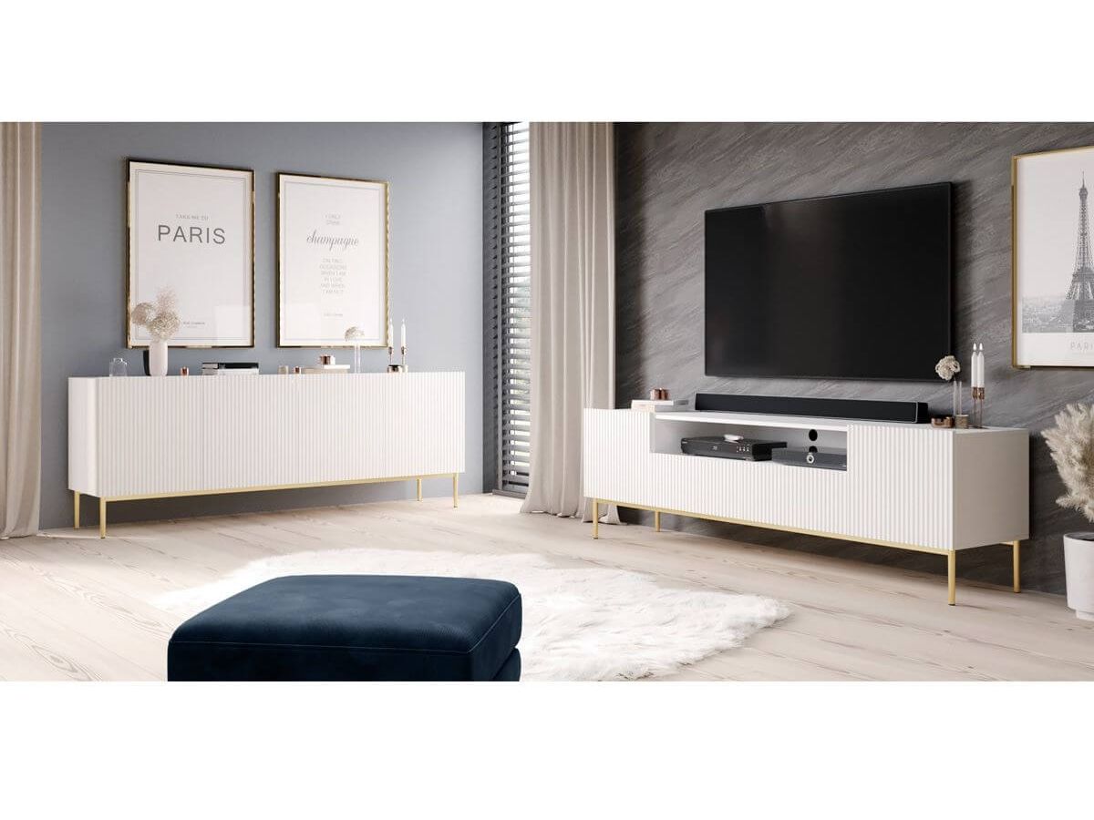 Kasha - TV Unit with Open Compartment - Gold Legs