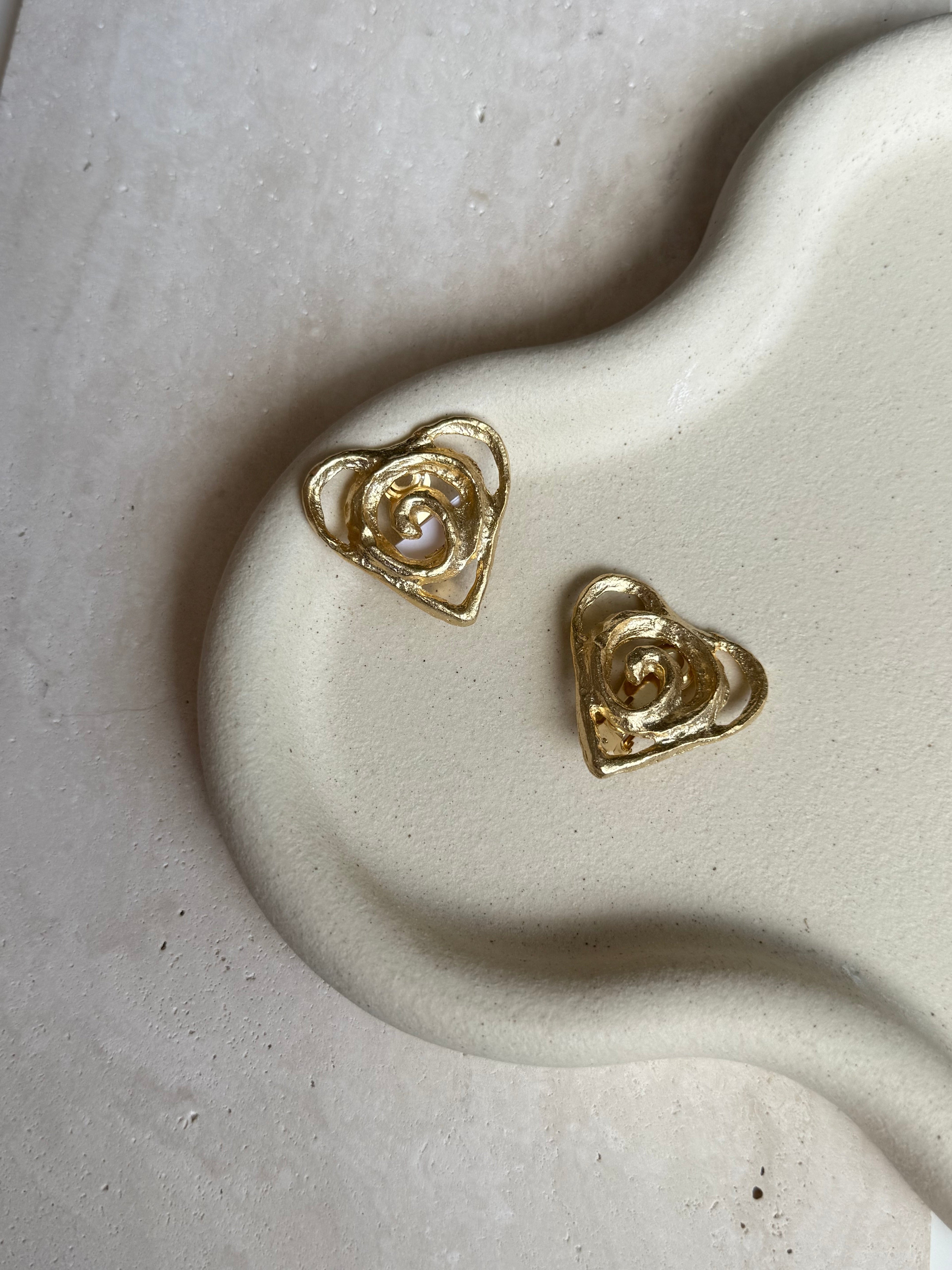Vintage Earrings - Large Gold-Tone Openwork Hearts