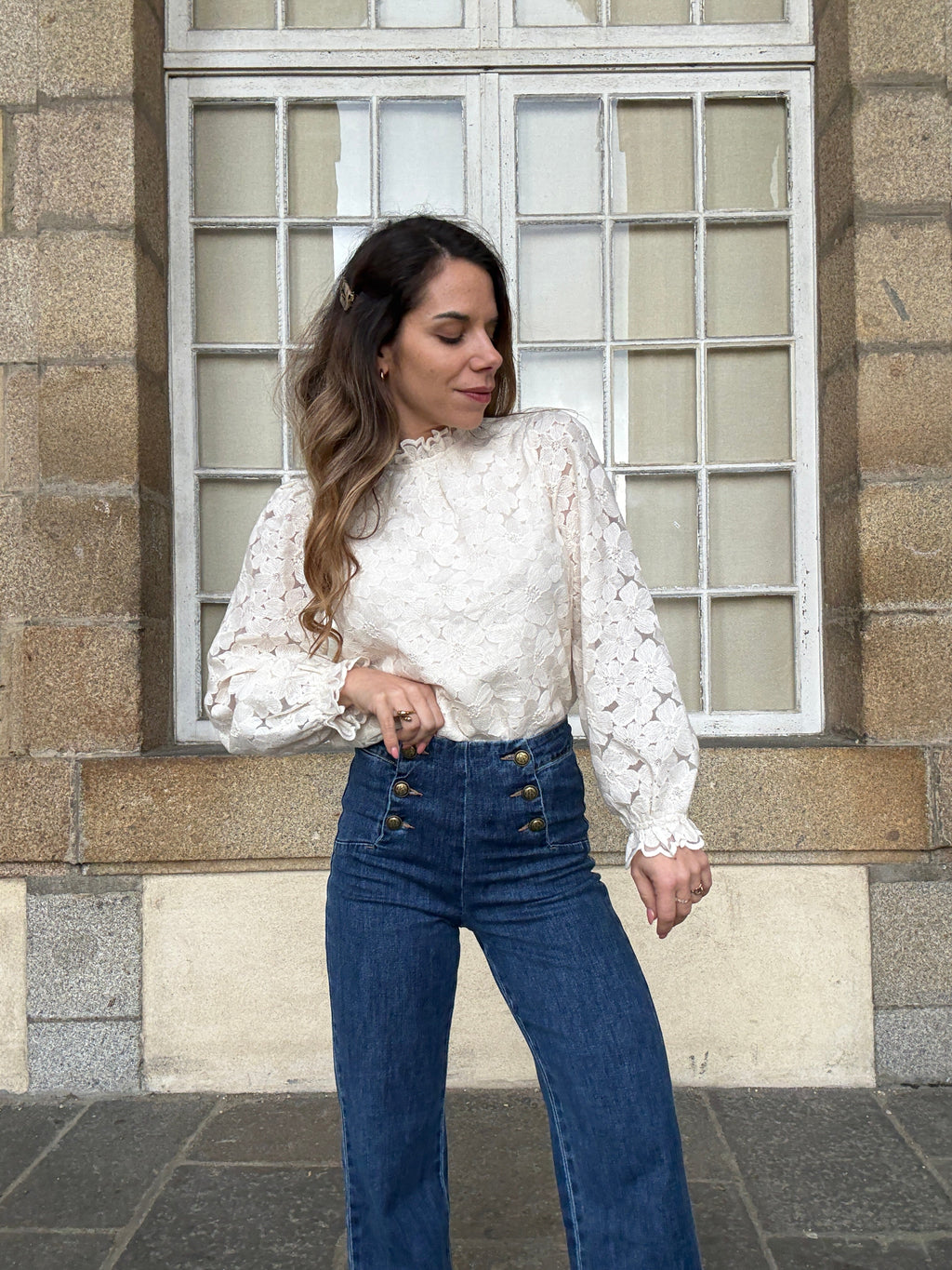 Blusa Alma Crudo De Encaje
