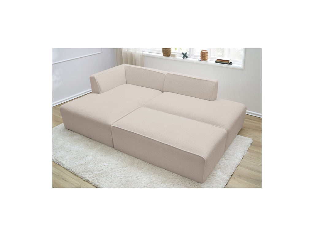 Megeve - Canapé D'Angle Fixe Modulable - Tissu Bouclette - Avec Pouf - Angle Gauche