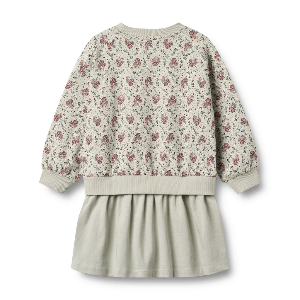Maggie Long-Sleeved Sweat Dress - Slightly Green Flowers - Kids