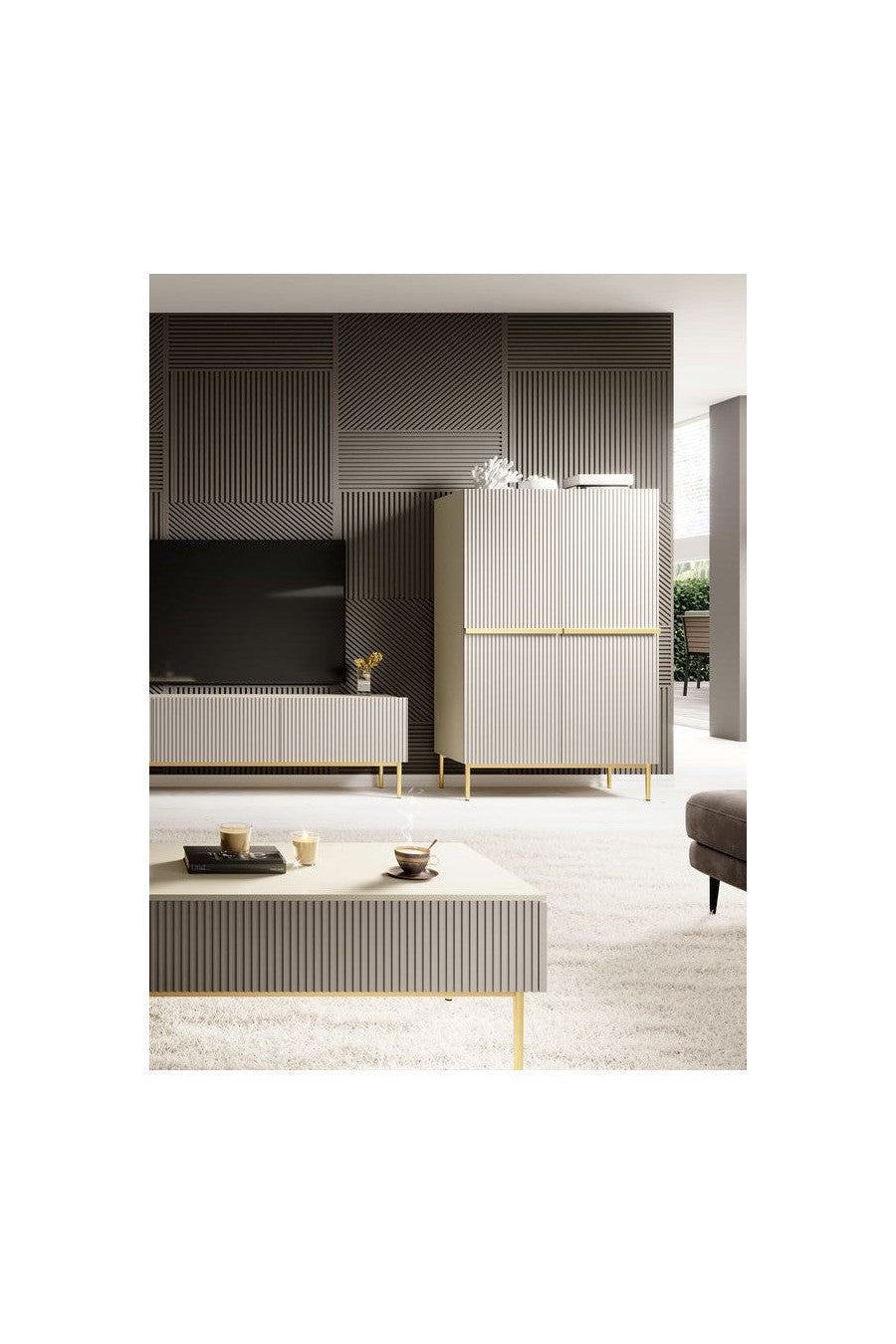 Kasha - Tall 2-Door Sideboard - Gold Legs