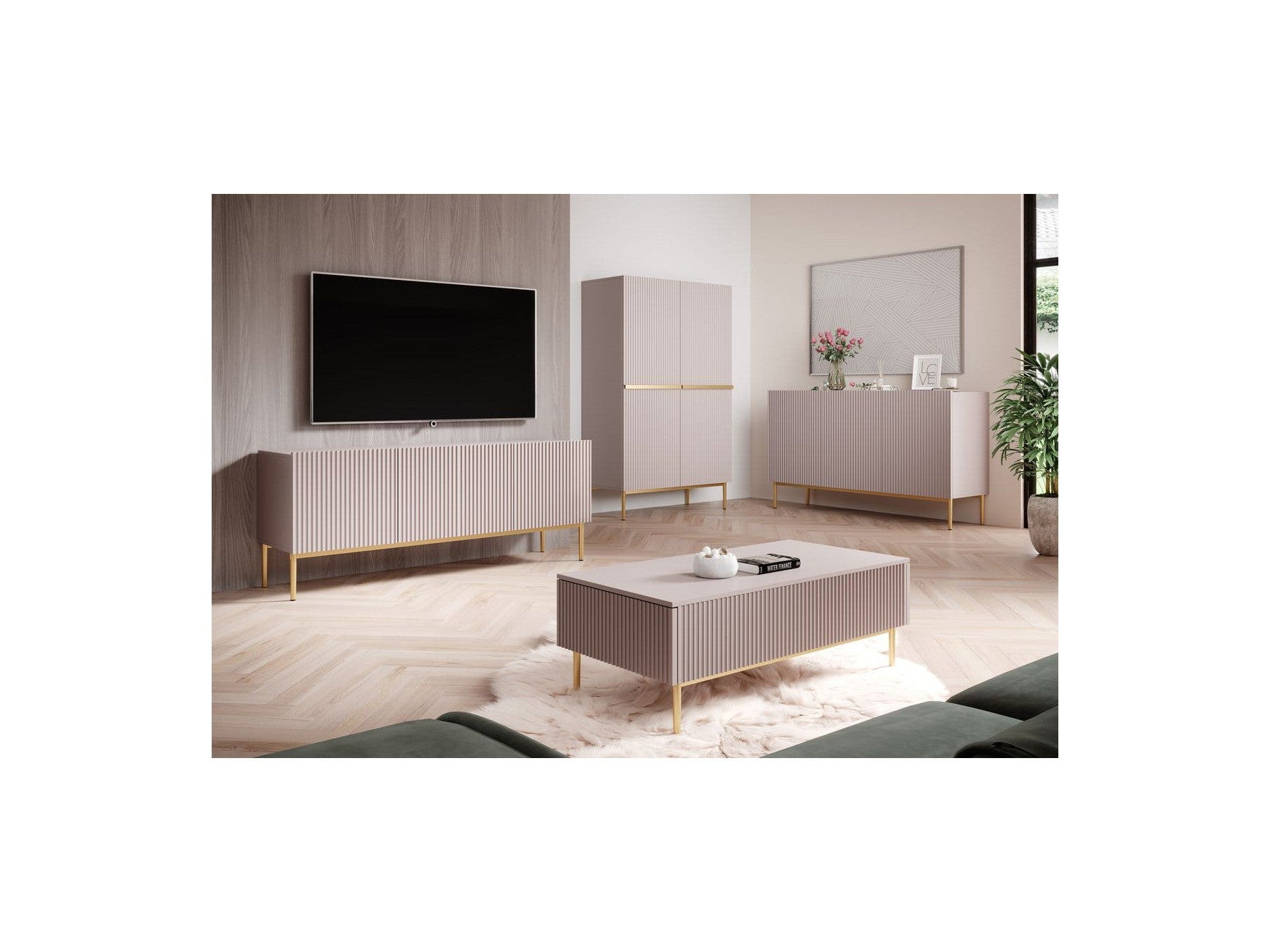 Kasha - Tall 2-Door Sideboard - Gold Legs