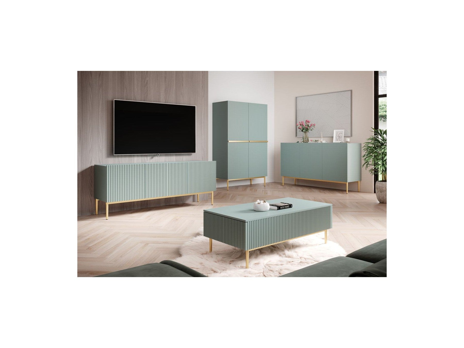 Kasha - Tall 2-Door Sideboard - Gold Legs