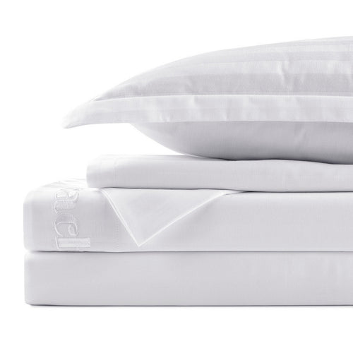 Jacquard - Ensemble De Draps - Satin De Coton - Rayure Tissé Dobby - Blanc