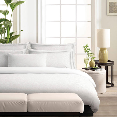 Fleur Royale - Housse De Couette + 1 Ou 2 Taie(s) D'Oreiller - Satin De Coton - Blanc