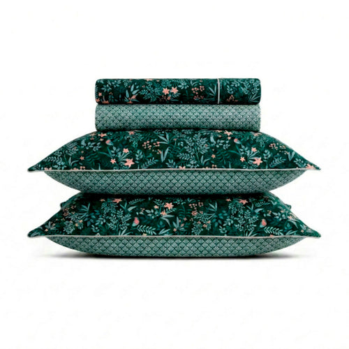 Forêt Enchantée - Ensemble De Draps - Satin De Coton - Vert