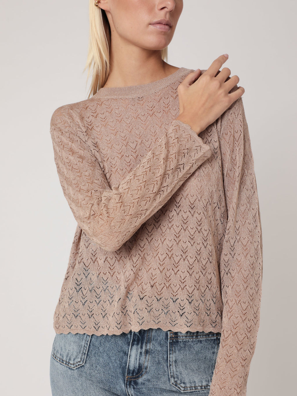 Berenice - Round-Neck Long-Sleeve Jumper with Wave Details - Sand