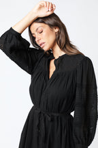 Berenice - Robe Courte Unie Ml Plis - Black