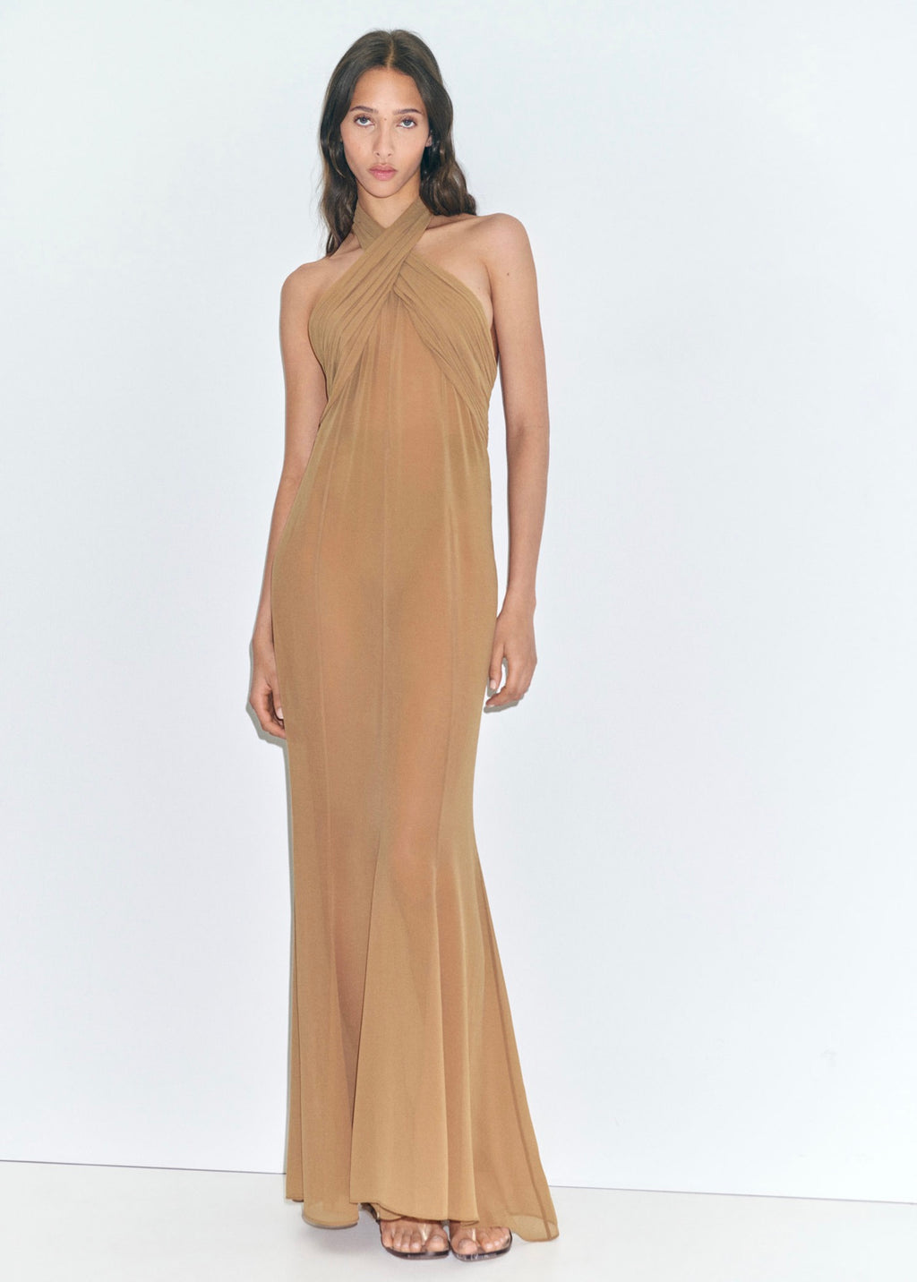 Robe Longue Semi-Transparente Col Croisé