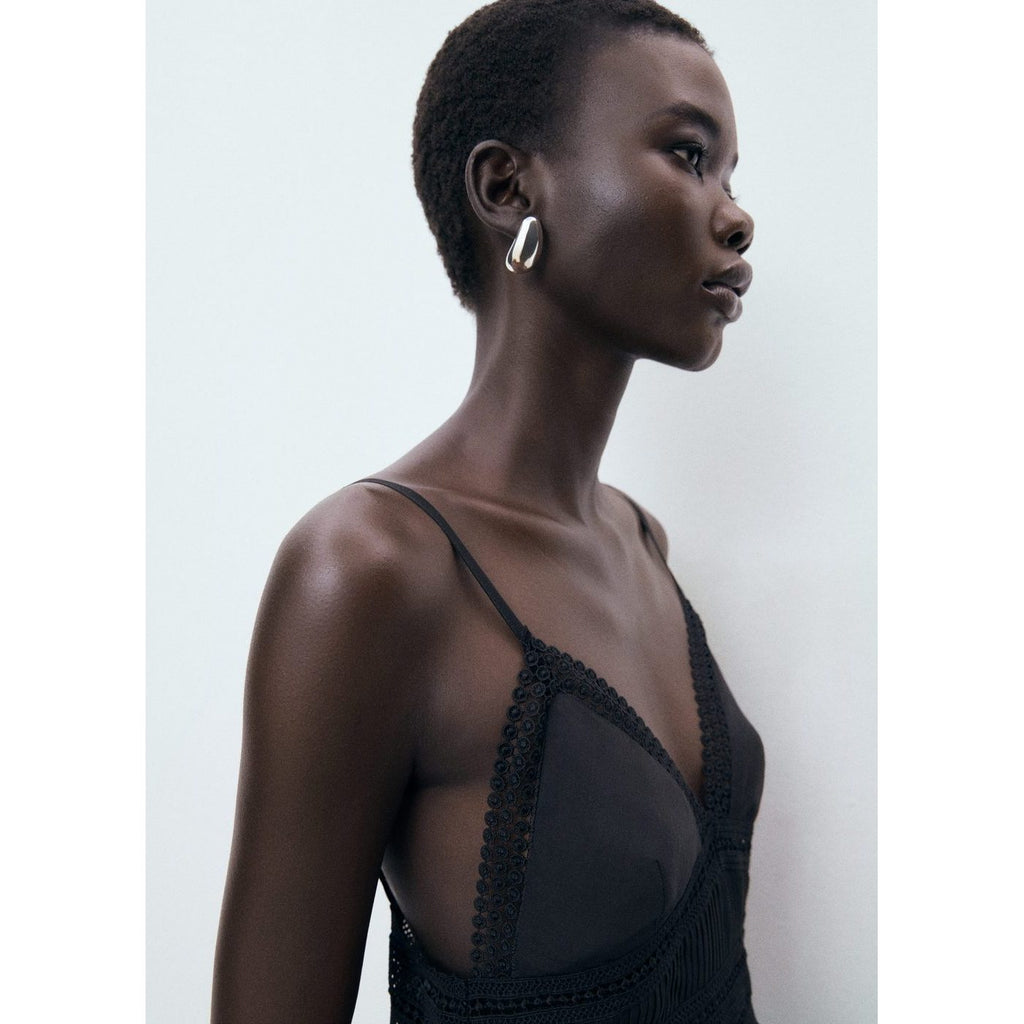Robe Longue Détails Dentelle