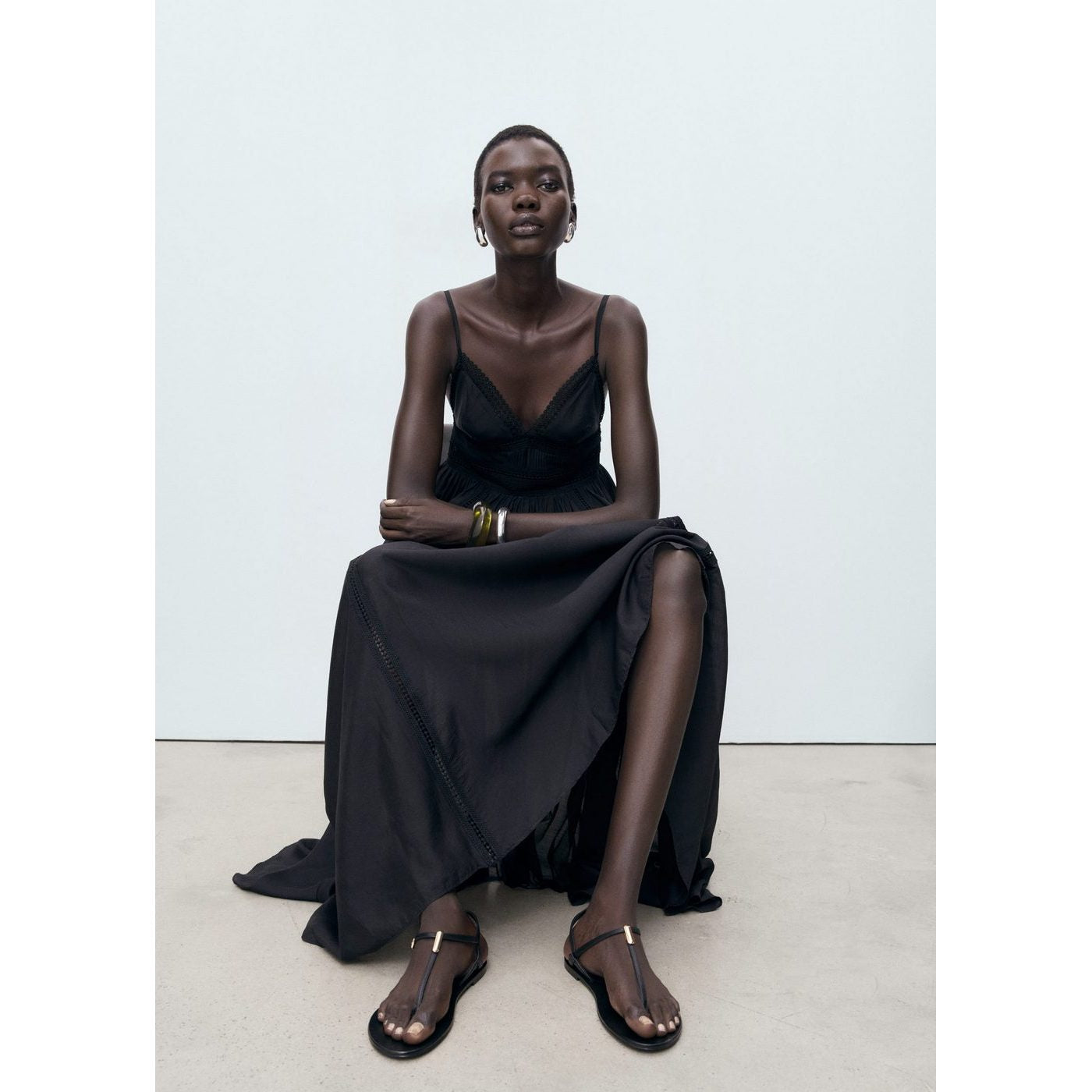 Robe Longue Détails Dentelle