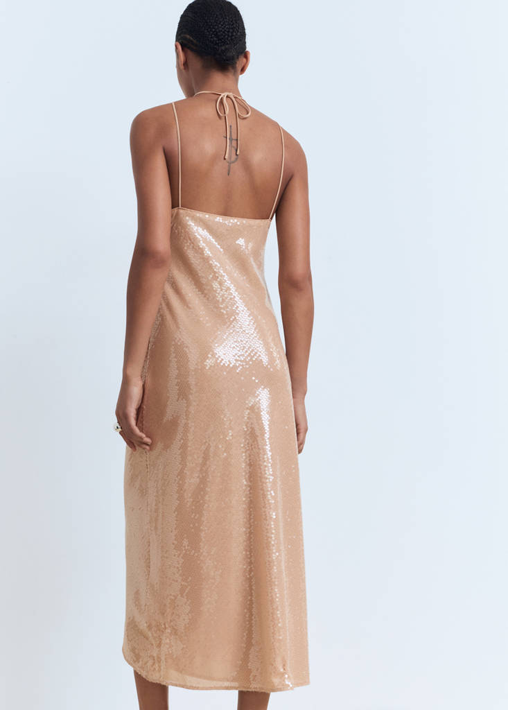 Vestido Lentejuelas Con Cuello Halter