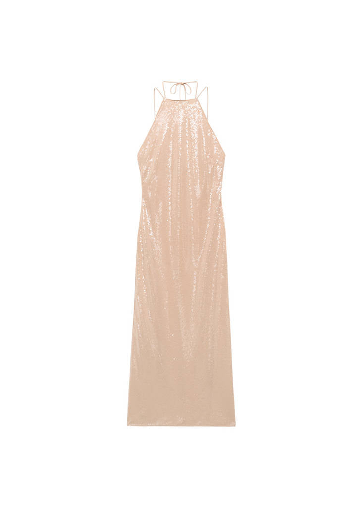 Vestido Lentejuelas Con Cuello Halter