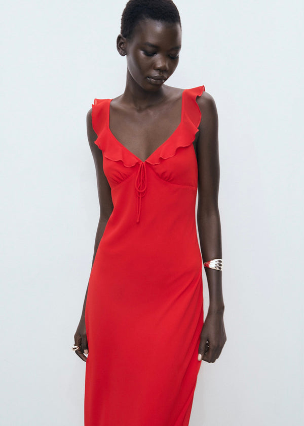 Midi Dress With Ruffled Neckline