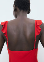 Robe Midi Avec Encolure À Volants