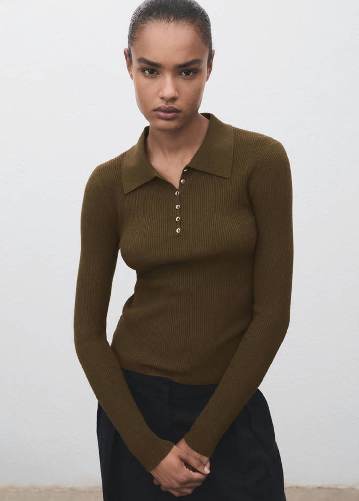 Ribstrikket Pullover Med Polokrave