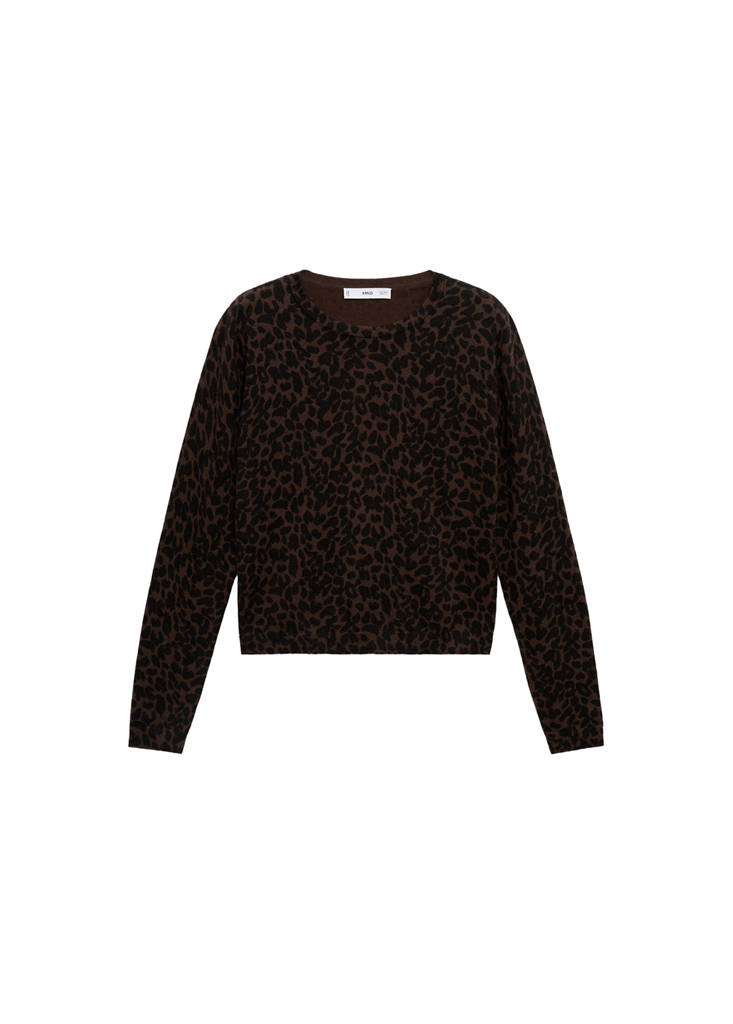 Rippstrickpullover mit Leopardenmuster
