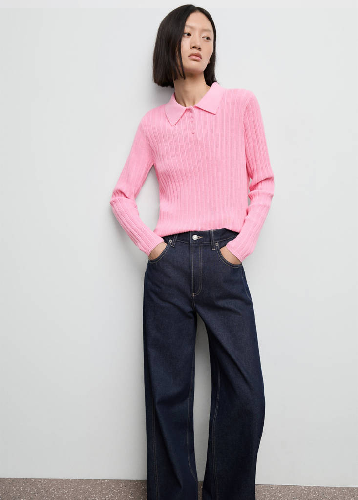Rippstrick-Pullover Mit Polokragen