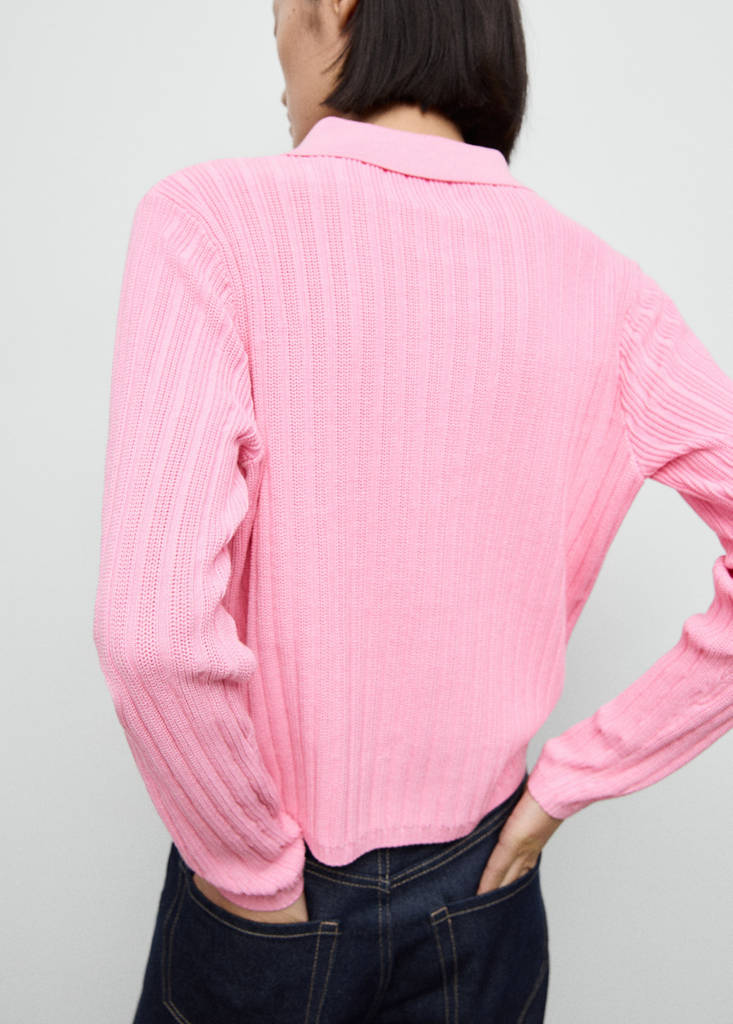Rippstrick-Pullover Mit Polokragen