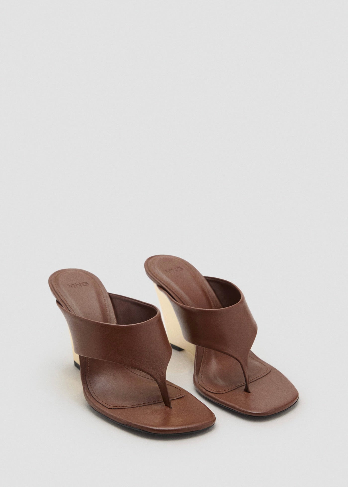 Sandales En Cuir À Talon Compensé Contrastant