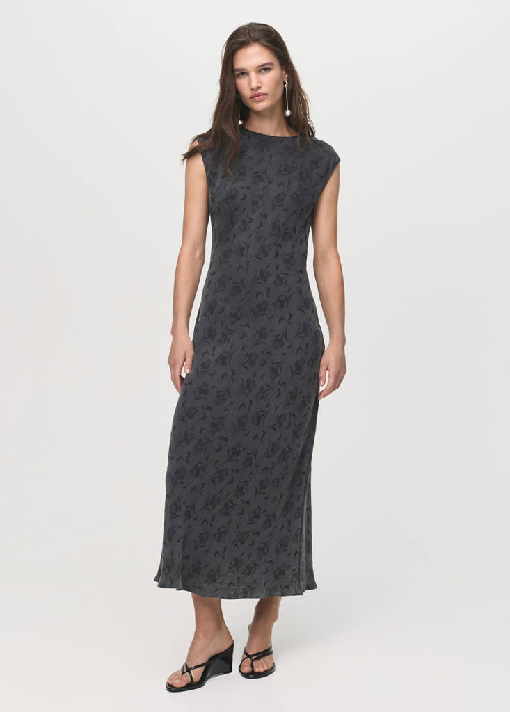 Vestido Jacquard Floral Satinado