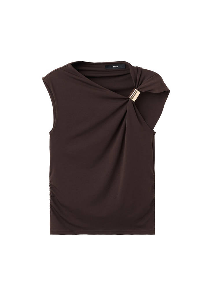 Asymmetric Neck Top with Metallic Detail