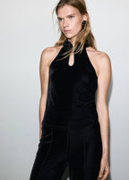 Top Velours Col Halter Brandebourg